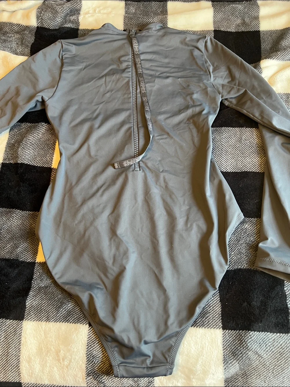SKIMS Long-Sleeve One-Piece Bathing Suit - Gray size Medium